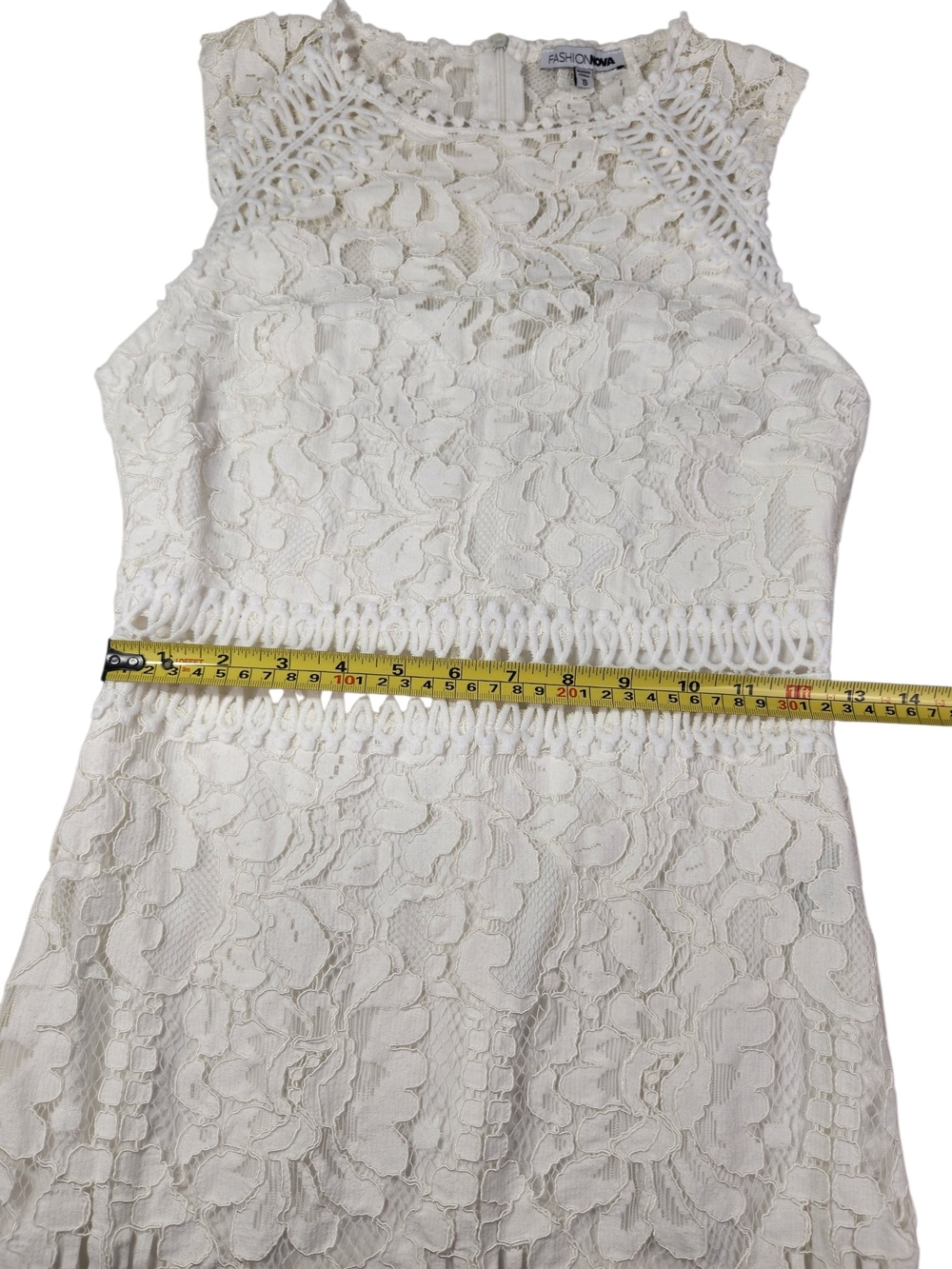 Fashion Nova White Lace Crochet Sheath Dress Small Bridal Shower Boho Mini Fairy - Picture 13 of 14